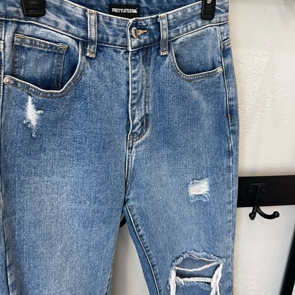 PRETTYLITTLETHING RIPPED LONG LEG STRAIGHT JEANS UK Size 10 US Size 6/28 - Picture 8 of 15